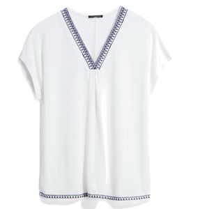 Denzel Embroidery Trim V-Neck Knit Top- Size Medium